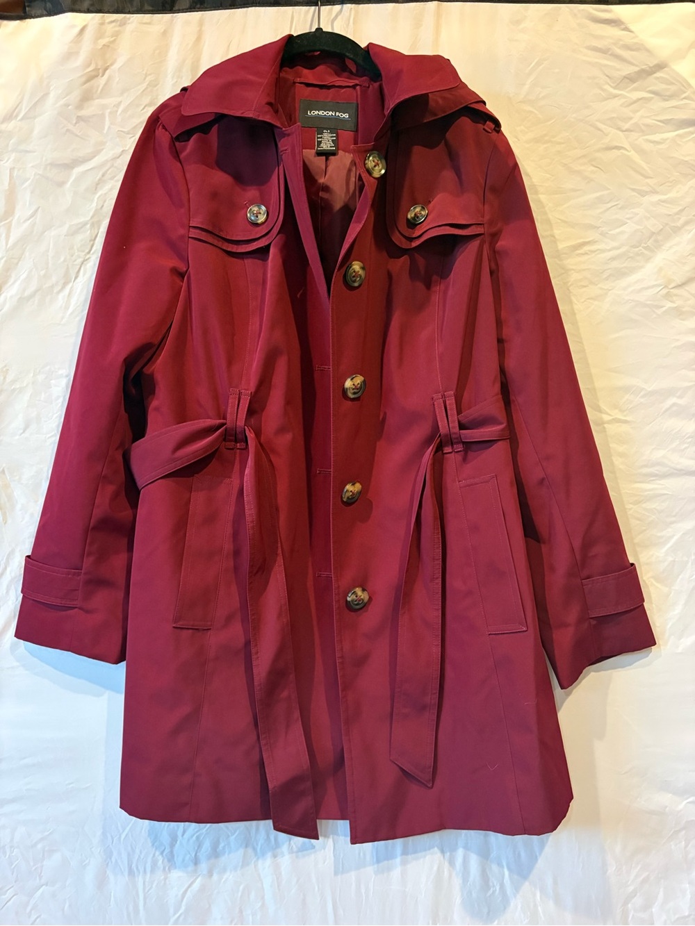 Vintage London Fog Women's Burgundy Trench Coat with Belt